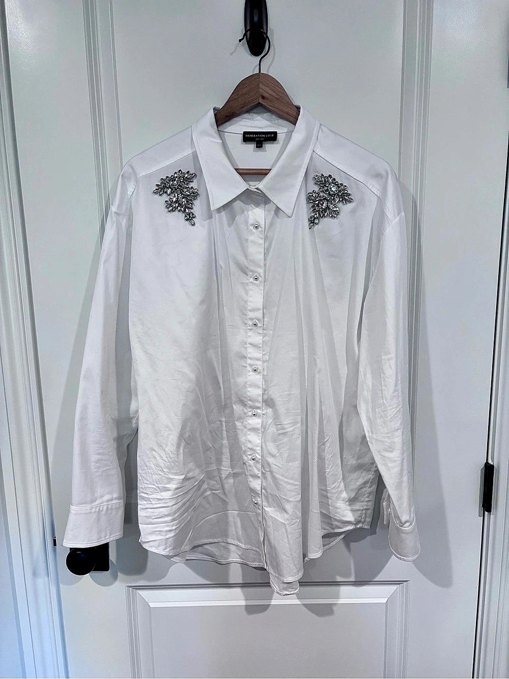 Generation Love Marc Crystal Poplin Shirt White Button Down M/L